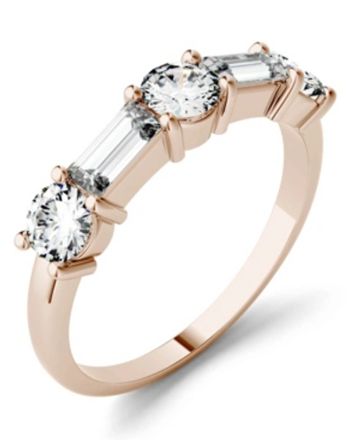 Charles & Colvard Moissanite Round And Baguette Stackable Ring (1-1/6 Ct. Tw. Diamond Equivalent) In 14k White Or Rose In Rose Gold