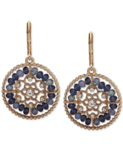 Lonna & Lilly Gold-tone Crystal & Bead Openwork Drop Earrings In Blue