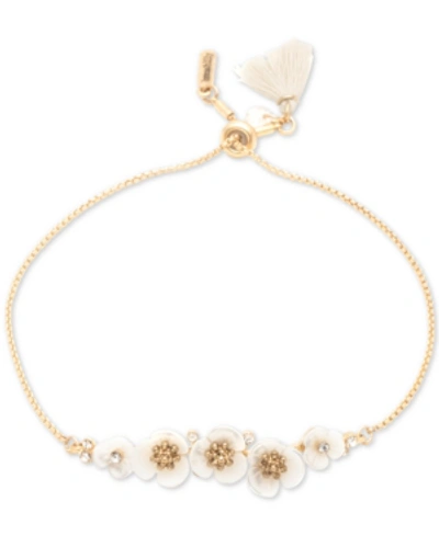 Lonna & Lilly Gold-tone Crystal & Imitation Mother-of-pearl Flower Slider Bracelet In White