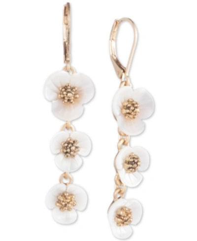 Lonna & Lilly Lonn & Lilly Gold-tone & Imitation Mother-of-pearl Flower Linear Drop Earrings In White