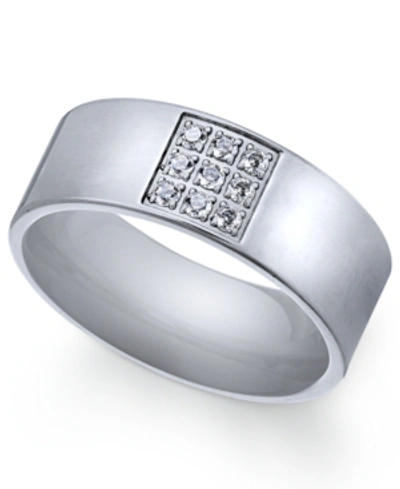 Sutton By Rhona Sutton Men's Stainless Steel Cubic Zirconia Ring In Silver
