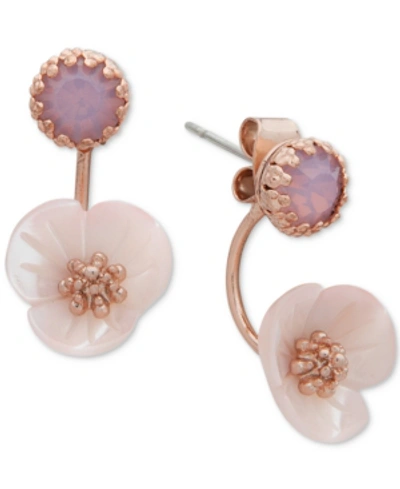 Lonna & Lilly Gold-tone White Flower Front And Back Earrings In Rose