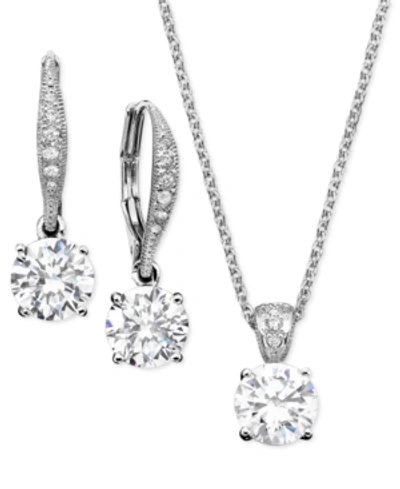 Eliot Danori Cubic Zirconia Solitaire Pendant Necklace And Matching Drop Earrings Set, Created For Macy's In Silver