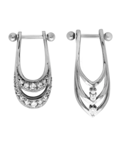 Rhona Sutton Bodifine Stainless Steel Set Of 2 Crystal Shield Helix Bars In Silver