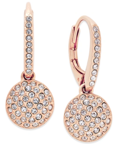 Eliot Danori Rose Gold-tone Pave Disc Drop Earrings, Created For Macy's