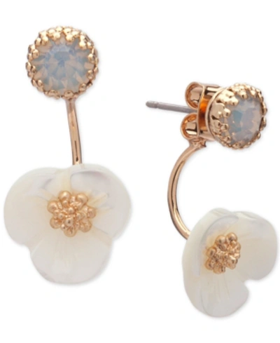 Lonna & Lilly Gold-tone White Flower Front And Back Earrings
