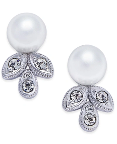 Eliot Danori Silver-tone Imitation Pearl And Crystal Stud Earrings, Created For Macy's In Clear