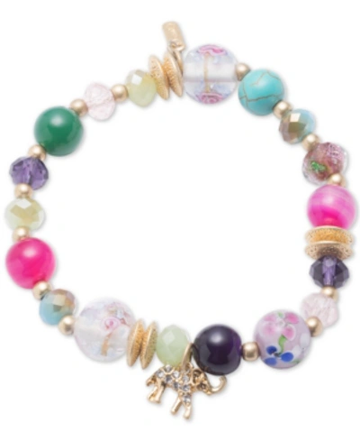 Lonna & Lilly Gold-tone Multi-bead Tassel Stretch Bracelet