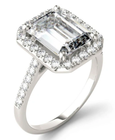 Charles & Colvard Moissanite Emerald Halo Ring (4 Ct. Tw. Diamond Equivalent) In 14k White Gold