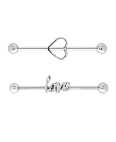 Rhona Sutton Bodifine Stainless Steel Set Of 2 Love And Arrow Scaffold Bars In Silver