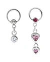 RHONA SUTTON BODIFINE STAINLESS STEEL SET OF 2 CRYSTAL DROP CHARM CARTILAGE RINGS