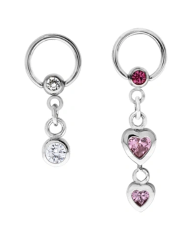 Rhona Sutton Bodifine Stainless Steel Set Of 2 Crystal Drop Charm Cartilage Rings In Asstd