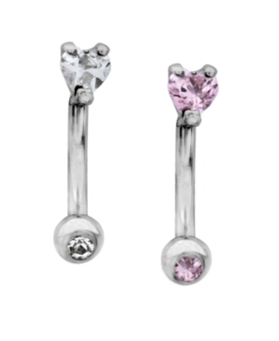 Rhona Sutton Bodifine Stainless Steel Set Of 2 Crystal Heart Eyebrow Bars In Asstd