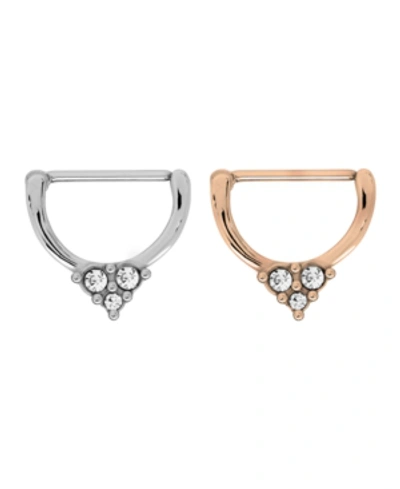 Rhona Sutton Bodifine Stainless Steel Set Of 2 Colors Crystal Clicker Nipple Rings In Asstd