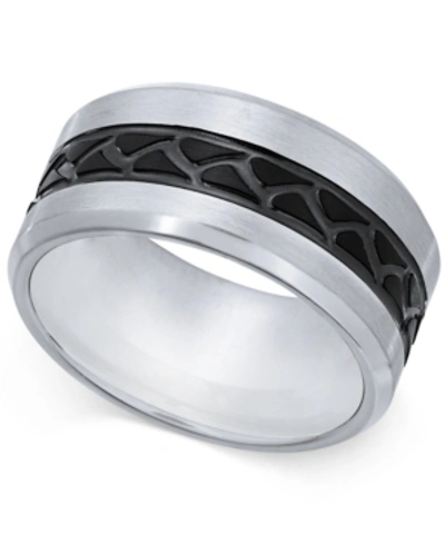 Sutton By Rhona Sutton Men's Stainless Steel Tire Tread Ring In Black