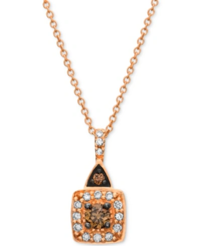 Le Vian Chocolate By Petite  Chocolate And White Diamond (1/4 Ct. T.w.) Square Pendant In 14k Rose Go In Rose Gold
