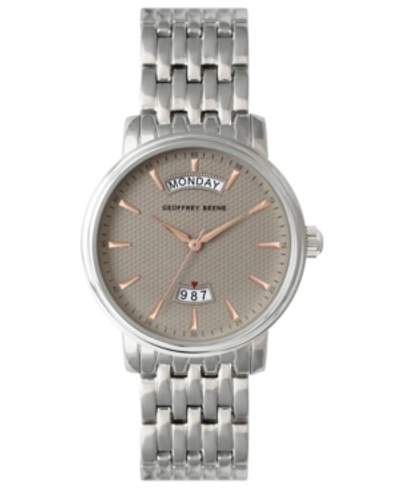 Geoffrey Beene Textured Day Date Dial Bracelet Watch In Silver