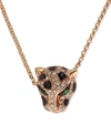 Effy Collection Effy Diamond (1/6 Ct. T.w.) And Emerald Accent Panther Pendant Necklace In 14k Rose Gold In Rose Gold
