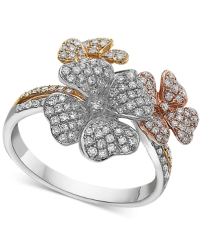 Effy Collection Effy Diamond Tri-tone Flower Ring In 14k Gold (5/8 Ct. T.w.) In Multi