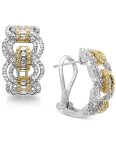Effy Collection Duo By Effy Diamond Hoop Earrings (1-1/5 Ct. T.w.) In 14k Gold And White Gold In Two-tone