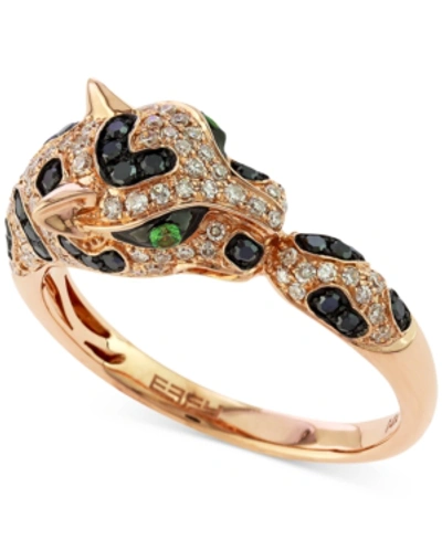 Effy Collection Effy Diamond (1/2 Ct. T.w.) And Tsavorite Accent Panther Ring In 14k Rose Gold