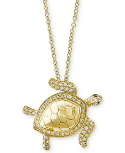 Effy Collection Seaside By Effy Diamond Turtle Pendant Necklace (1/4 Ct. T.w.) In 14k Gold In Yellow Gold