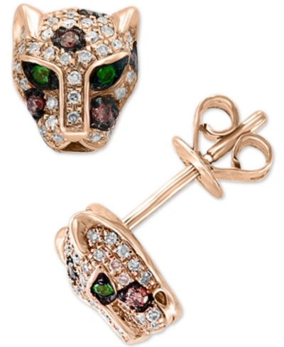 Effy Collection Signature By Effy Diamond (1/3 Ct. T.w.) & Tsavorite Accent Panther Stud Earrings In 14k Rose Gold