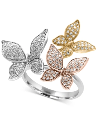 Effy Collection Trio By Effy Diamond Pave Butterfly Ring (5/8 Ct. T.w.) In 14k Yellow, White And Rose Gold In Tri-tone