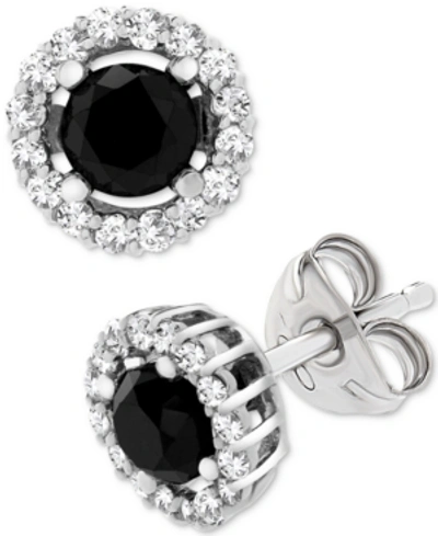 Wrapped In Love Black (1 Ct. T.w.) And White Diamond Accent Stud Earrings In 14k White Gold, Created For Macy's