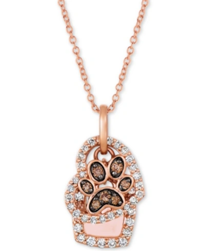 Le Vian Nude & Chocolate Diamond Paw Print & Heart 20" Pendant Necklace (7/8 Ct. T.w.) In 14k Rose Gold