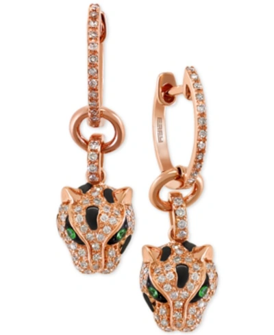 Effy Collection Signature By Effy Diamond (3/8 Ct. T.w.) And Tsavorite Accent Panther Drop Earrings In 14k Rose Gold