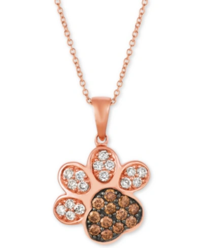 Le Vian Nude & Chocolate Diamond Paw Print 20" Pendant Necklace (3/4 Ct. T.w.) In 14k Rose Gold