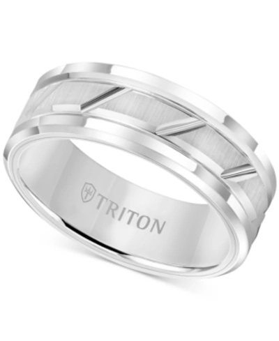 Triton Men's White Tungsten Carbide Ring, 8mm Diamond-cut Wedding Band