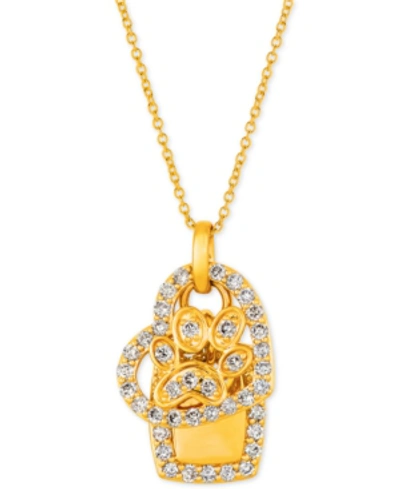 Le Vian I Love Dogs Collection Nude Diamond Heart & Paw Dog Tag 20" Pendant Necklace (7/8 Ct. T.w.) In 14k G In Yellow Gold