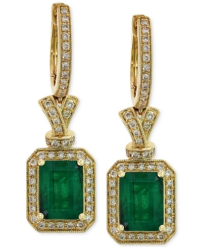 Effy Collection Brasilica By Effy Emerald (2-7/8 Ct. T.w.) And Diamond (1/2 Ct. T.w.) Earrings In 14k Gold, Created