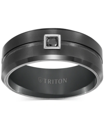 Triton Men's Black Tungsten Ring, Black Diamond Wedding Band (1/10 Ct. T.w.)