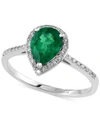 EFFY COLLECTION BRASILICA BY EFFY EMERALD (9/10 CT. T.W.) AND DIAMOND (1/6 CT. T.W.) PEAR-SHAPED RING IN 14K WHITE G