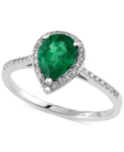 Effy Collection Brasilica By Effy Emerald (9/10 Ct. T.w.) And Diamond (1/6 Ct. T.w.) Pear-shaped Ring In 14k White G In Green