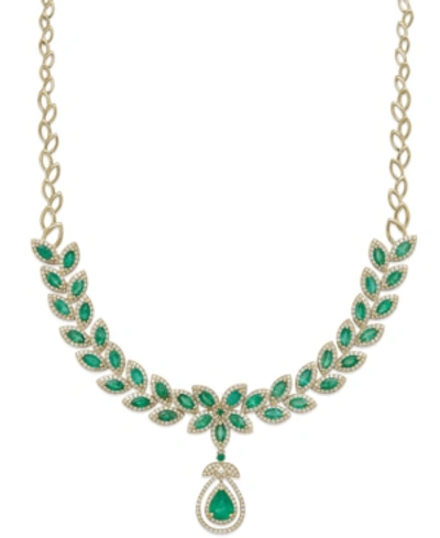 Effy Collection Brasilica By Effy Emerald (11-3/4 Ct. T.w.) And Diamond (2-3/4 Ct. T.w.) Pendant Necklace In 14k Gol
