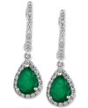Effy Collection Brasilica By Effy Emerald (1-1/8 Ct. T.w.) And Diamond (1/4 Ct. T.w.) Drop Earrings In 14k White Gol In Green