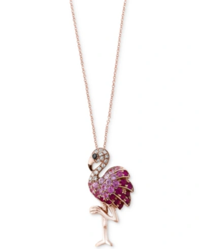 Effy Collection Safari By Effy Multi-gemstone (5/8 Ct. T.w.) & Diamond Accent Flamingo Pendant Necklace In 14k Rose In Ruby