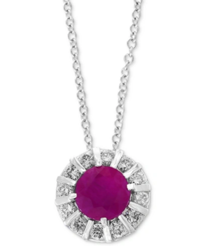 Effy Collection Effy Sapphire (3/4 Ct. T.w) & Diamond (1/4 Ct. T.w) 18" Pendant Necklace In 14k White Gold (also Ava In Ruby,white Gold