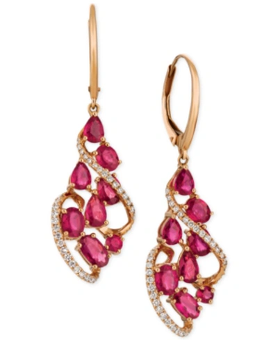 Le Vian Passion Ruby (3-1/3 Ct. T.w.) & Diamond (1/3 Ct. T.w.) Drop Earrings In 14k Rose Gold