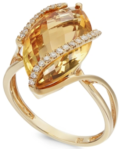 Effy Collection Sunset By Effy Marquise-cut Pink Amethyst (6-7/8 Ct. T.w.) And Diamond (1/8 Ct. T.w.) Wrap Ring In 1 In Citrine