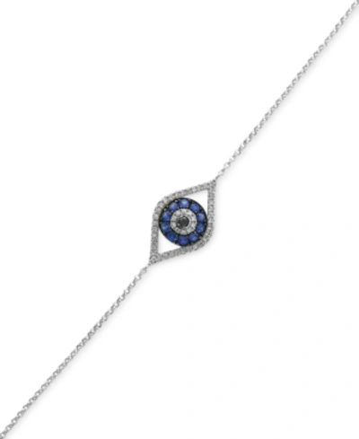Effy Collection Effy Sapphire (1/4 Ct. T.w.) And Diamond (1/6 Ct. T.w.) Evil Eye Bracelet In 14k White Gold(also Ava