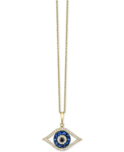 Effy Collection Effy Sapphire (1/4 Ct. T.w.) And Black And White Diamond (1/8 Ct. T.w.) Evil Eye Pendant In 14k Gold In Yellow Gold