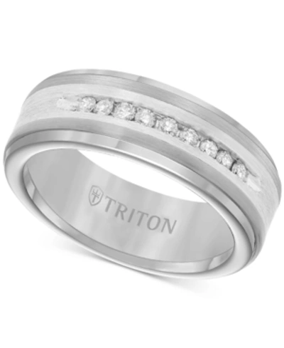 Triton Men's Diamond Satin Finish Comfort Fit Wedding Band (1/4 Ct. T.w.) In Tungsten Carbide & Sterling Si In Sterling Silver