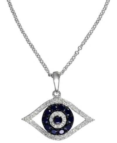 Effy Collection Effy Sapphire (1/4 Ct. T.w.) And Black And White Diamond (1/8 Ct. T.w.) Evil Eye Pendant In 14k Gold In White Gold