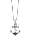 Effy Collection Effy Balissima Blue Topaz Anchor Pendant Necklace (7/8 Ct. T.w.) In Sterling Silver And 18k Gold In Sterling Silver