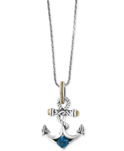 Effy Collection Effy Balissima Blue Topaz Anchor Pendant Necklace (7/8 Ct. T.w.) In Sterling Silver And 18k Gold